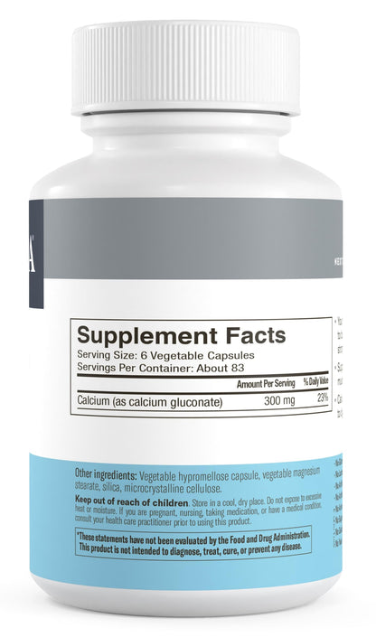 FREEDA Calcium Gluconate Supplement for Bone & Joint Support – 100 Capsules | Supports Teeth & Muscle Health – Pure Calcium w/o Vitamin D – Gentle on Stomach, Easy-to-Digest, Kosher, Vegan, Made in USA
