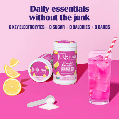 Ultima Replenisher Electrolyte Powder Drink Mix Bundle – Sugar Free – Pink Lemonade, 90 Serving Canister and 20 Stickpacks – 6 Electrolytes and Minerals – Keto Friendly, Vegan, Non-GMO