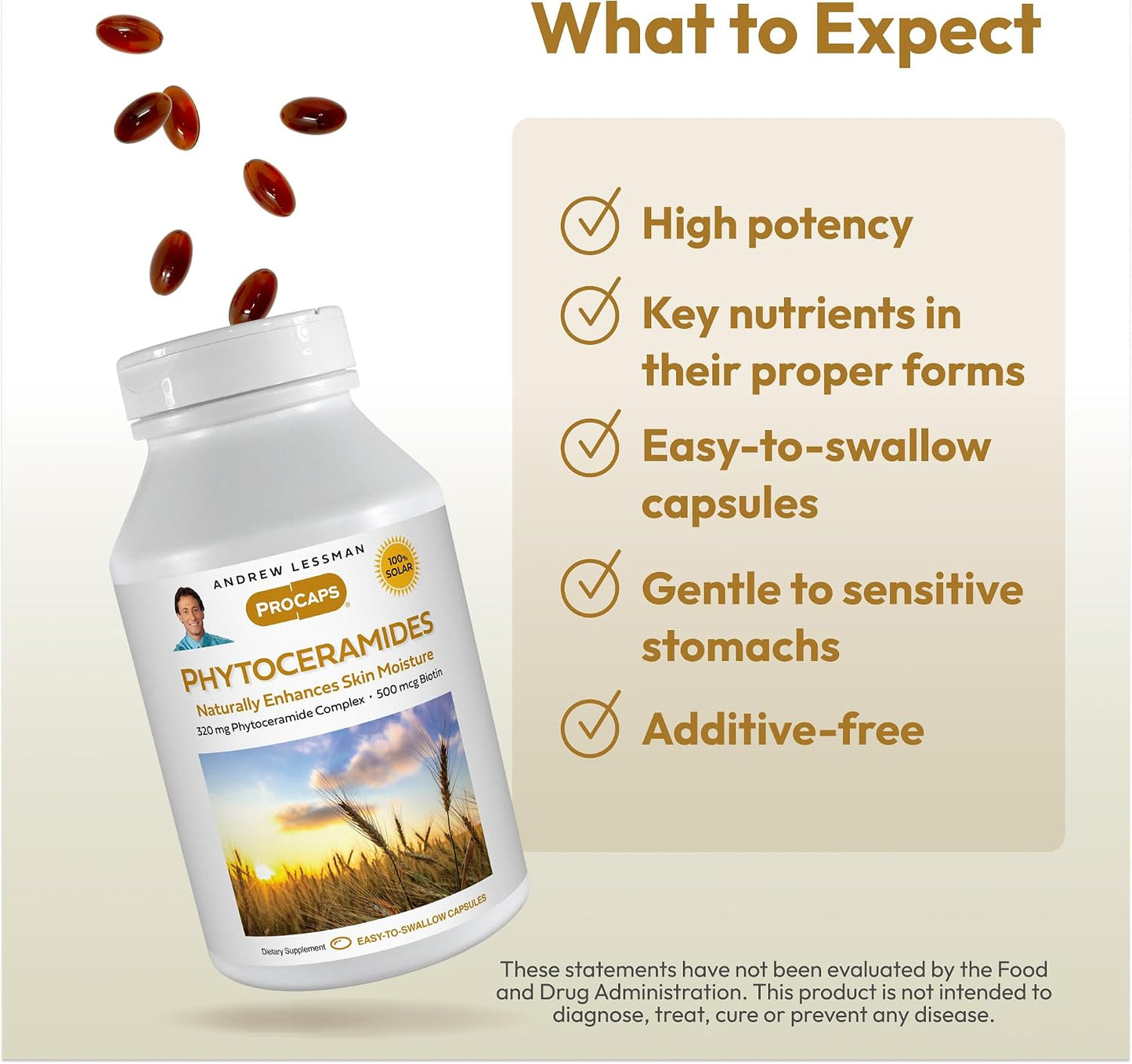 ANDREW LESSMAN Phytoceramides Skin Supplement, 60 Capsules | Plant-derived phytoceramides help support skin hydration, elasticity and a healthy-looking complexion from within.