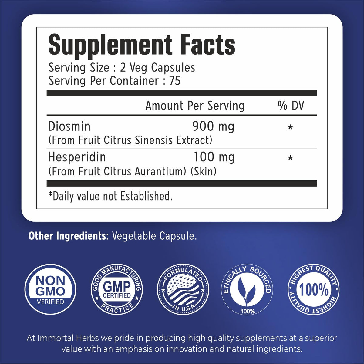 Immortal Herbs Diosmin Hesperidin 1000mg Complex, 150 Capsules, Citrus Bioflavonoids Rich Fruit Extract, 100% Vegetarian, Non-GMO & Gluten Free Diosmin Supplement with Max Strength Immortal HerbsBuy Supplements Australia