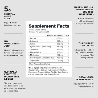 LEGION EAA Essential Amino Acid Tablets - 5000mg, 30 Servings | Lab-Verified 5,000mg EAAs with 1,500mg Leucine to Support Muscle Growth & Recovery. Clean Label with Zero Proprietary Blends