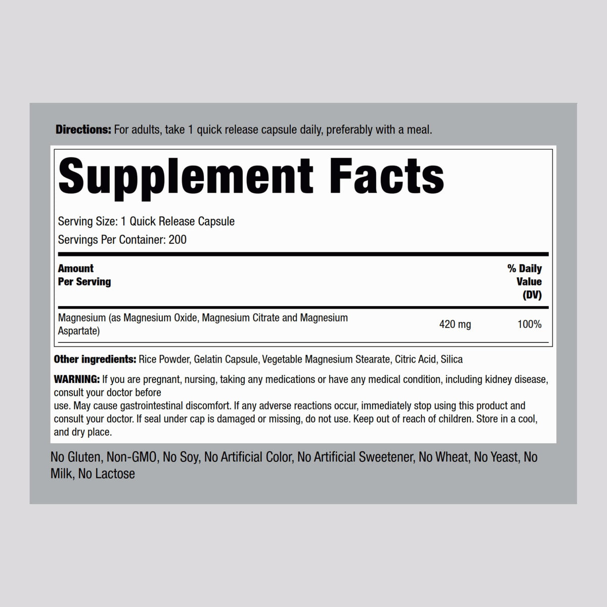 Piping Rock Triple Magnesium Complex | 420 mg | 200 Capsules | Magnesium Oxide, Citrate, and Aspartate Supplement | Non-GMO, Gluten Free Piping Rock buy supplements Au