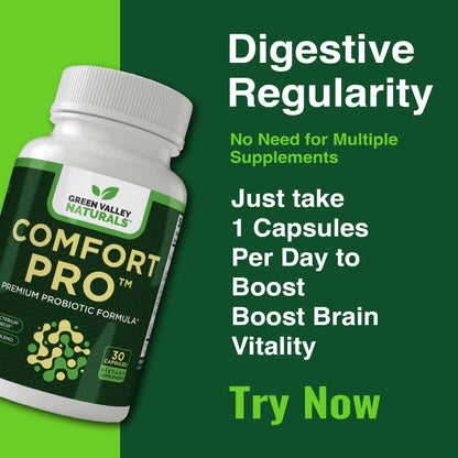 ComfortPro™ Daily Probiotics for Digestive Health | Constipation Relief & Bloating Support for Women & Men | Gut Cleanse with Zinc | Helps Reduce Gas & Promotes Digestive Regularity | Valley Formula GREEN VALLEY NATURALS buy supplements Au