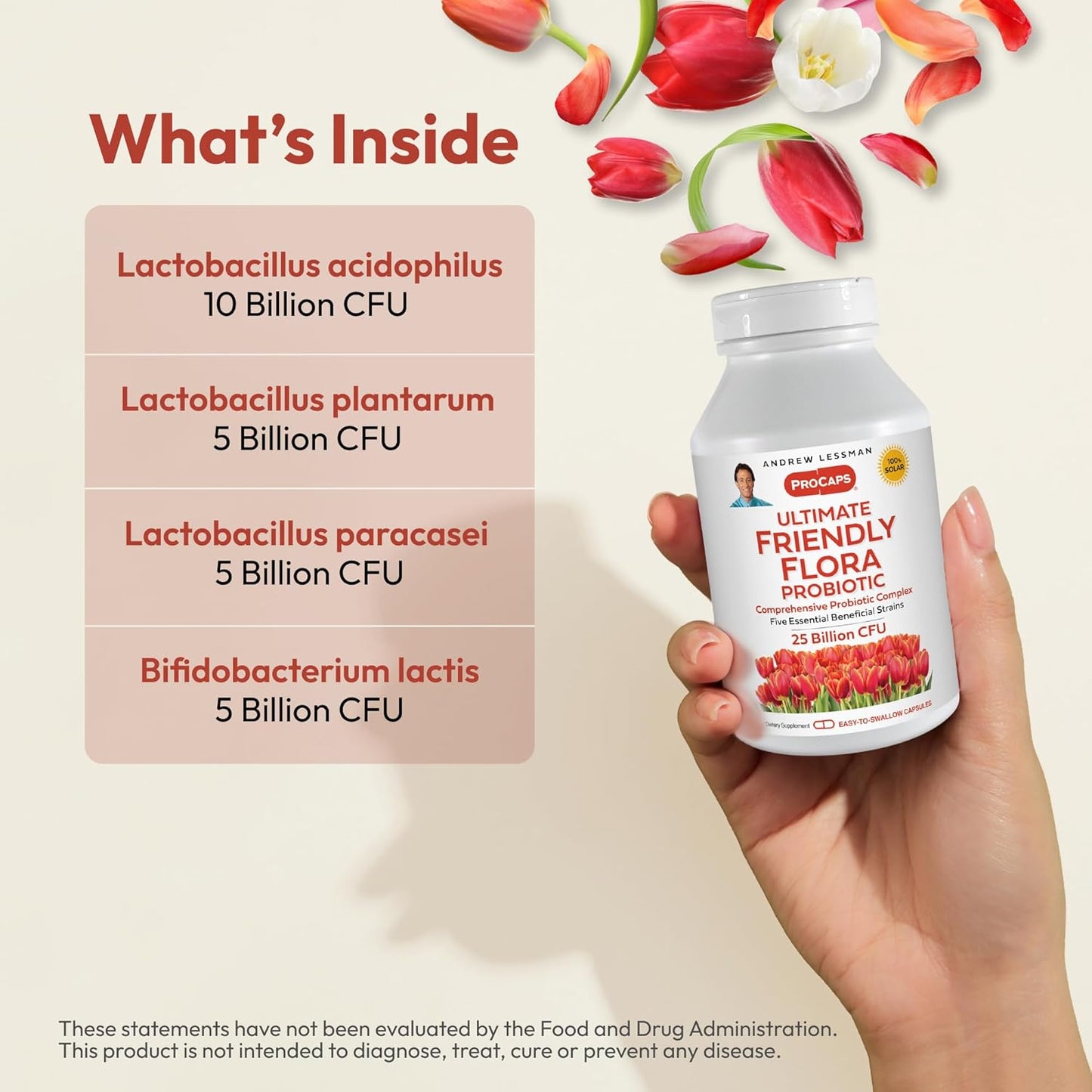 Andrew Lessman ProCaps Probiotic 25 Billion CFU 60 Capsules for Women & Men | Shelf-stable 25 Billion CFU. Four probiotic strains. No refrigeration required. Supports digestive & immune health.
