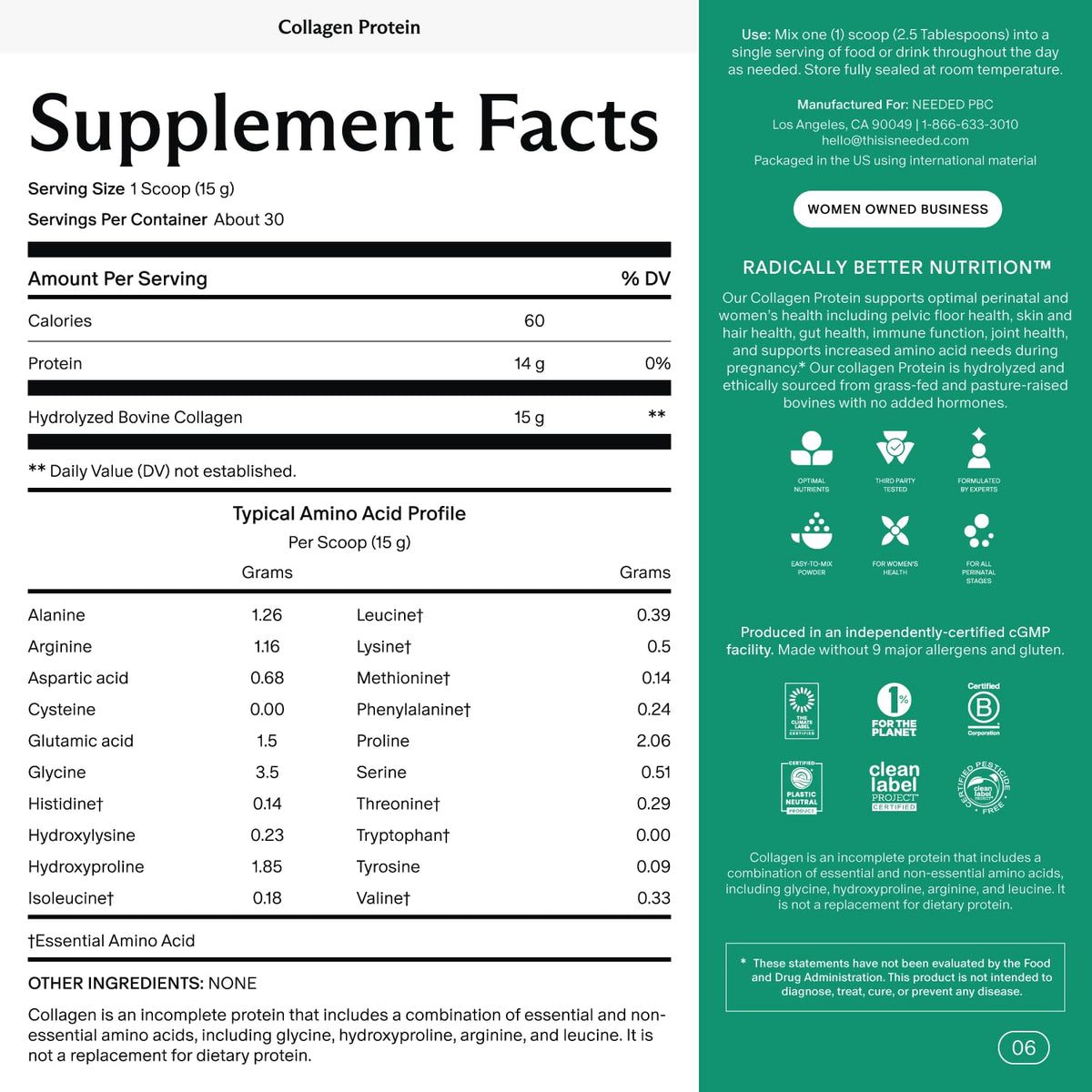 Needed. Hydrolyzed Collagen Protein Powder | Expert-Backed & Clean Sourced | Supports Skin, Hair, Joints | Grass-fed, Pasture-Raised, Hormone-Free | 1lb Needed. buy supplements Au