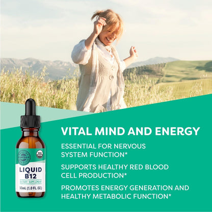 Vimergy USDA Organic Liquid Vitamin B12 Supplement 2500 mcg, Methylcobalamin & Adenosylcobalamin – Energy Support, Vegan, Non-GMO B12 Vitamins for Women & Men 30 Serving (30 mL)