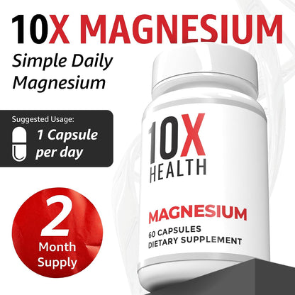 10X Health Magnesium Oxide Supplement, Sleep & Muscle Support, 60 Capsules | Magnesium for sleep support, relaxation support, muscle function, recovery support, and balanced nervous system*