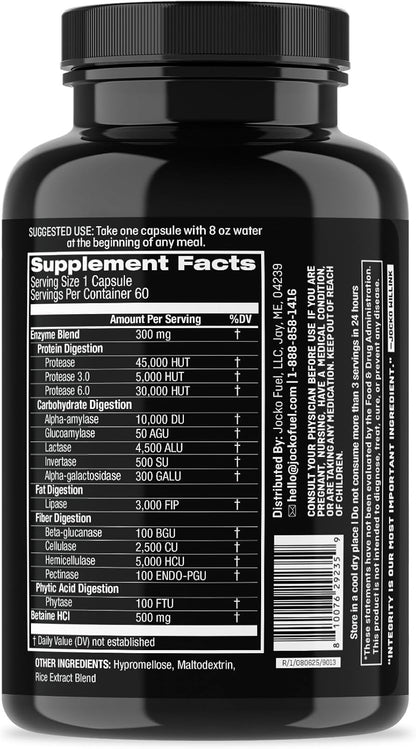 Jocko Fuel Digestive Enzymes - Full Spectrum Support, Nutrient Absorption, Gut Health Support, Digestion Aid - 60 Capsules