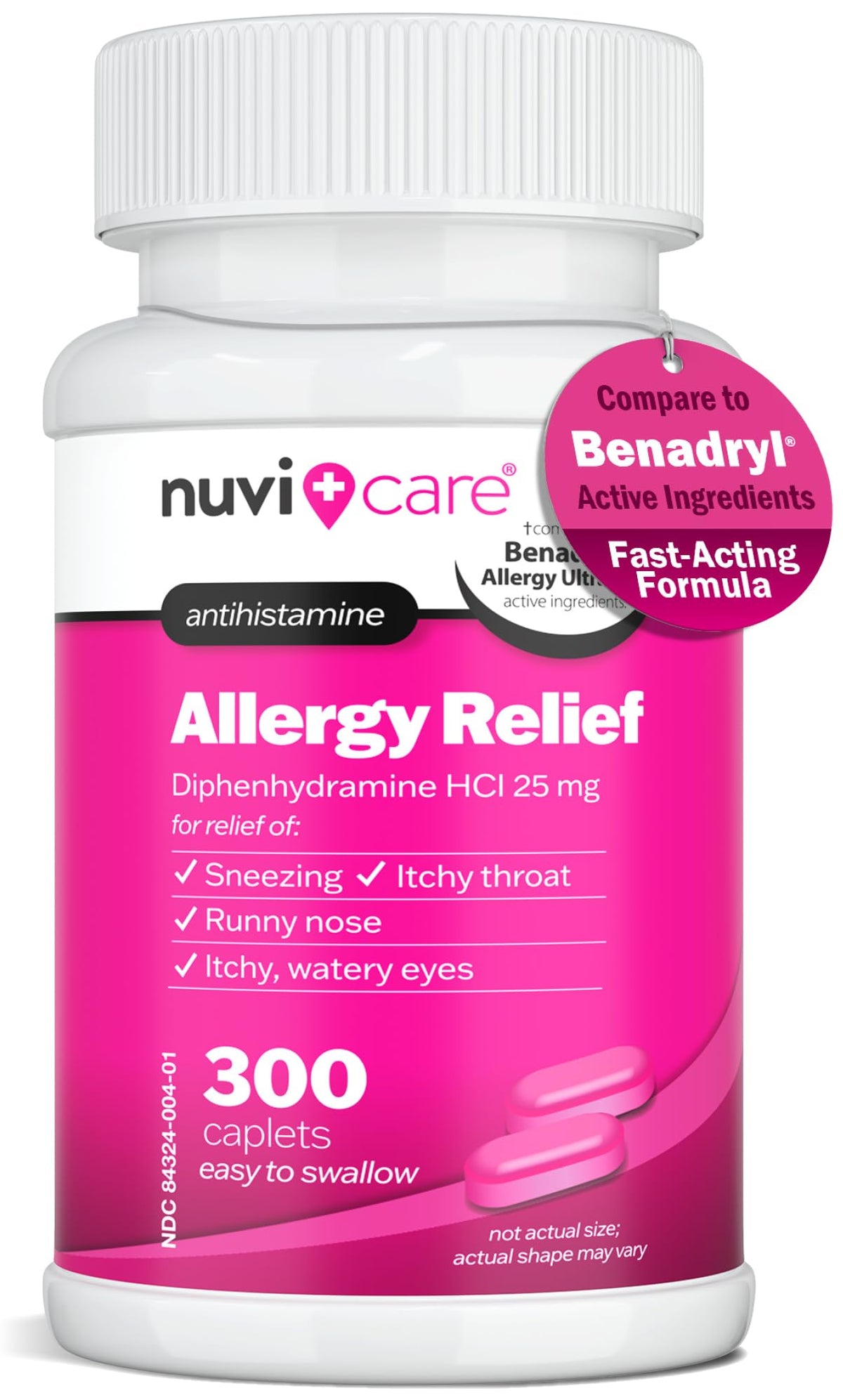 NUVICARE Allergy Relief Tablets - Diphenhydramine 25mg Antihistamine Tablets for Runny Nose, Sneezing, Itchy Eyes & Throat - Compare to Benadryl Allergy Meds - OTC Adult Allergy Medicine (300 Count) NUVICARE buy supplements Au