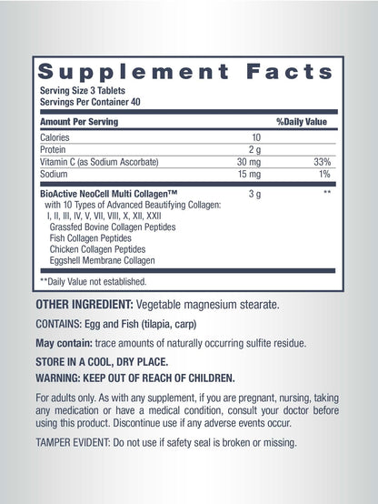 NeoCell Super Multi Collagen Peptides | 120 Tablets | 10 Types of Collagen | Skin, Hair and Nails | Beauty Supplement | For Men and Women