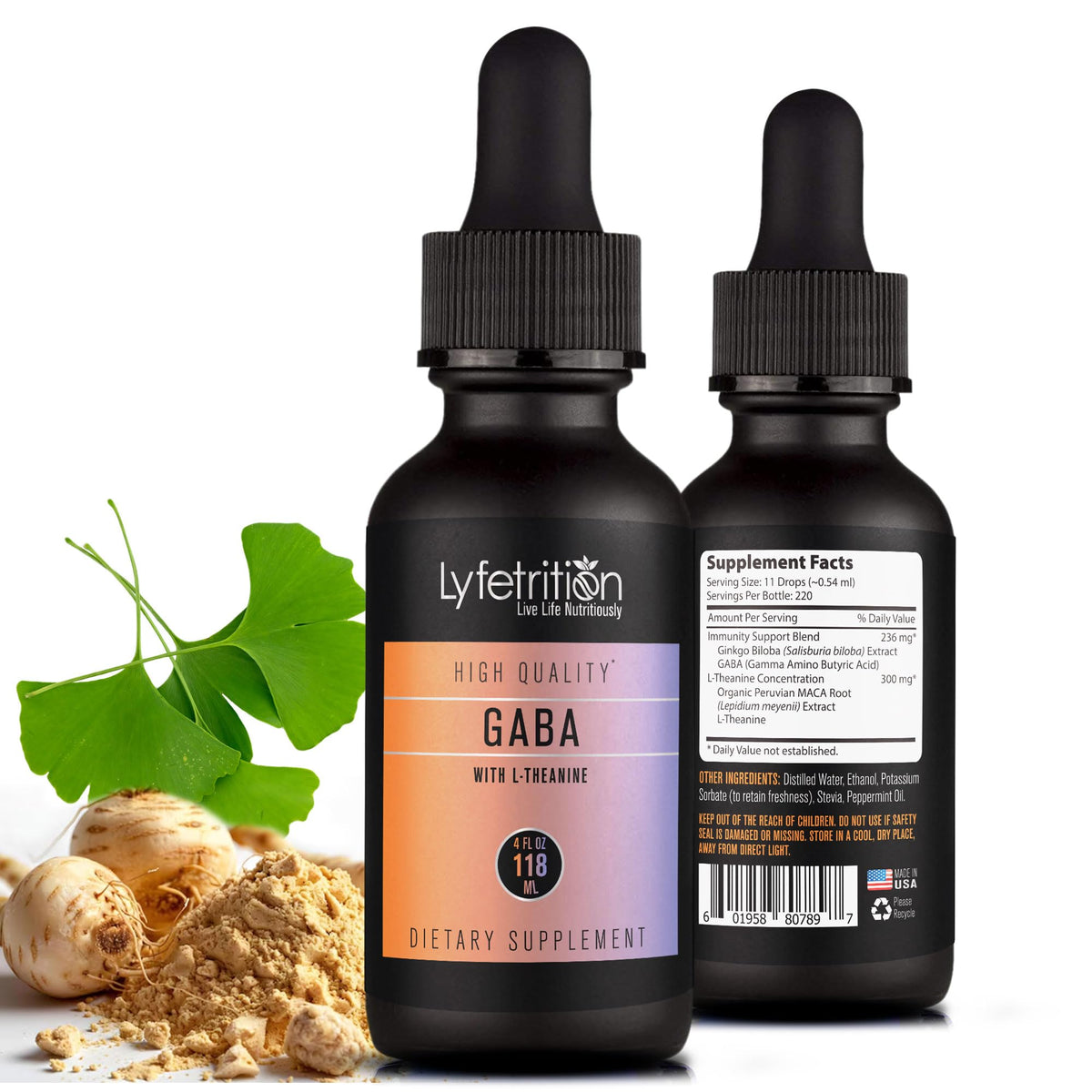 Two Lyfetrition GABA dietary supplement bottles with a white background