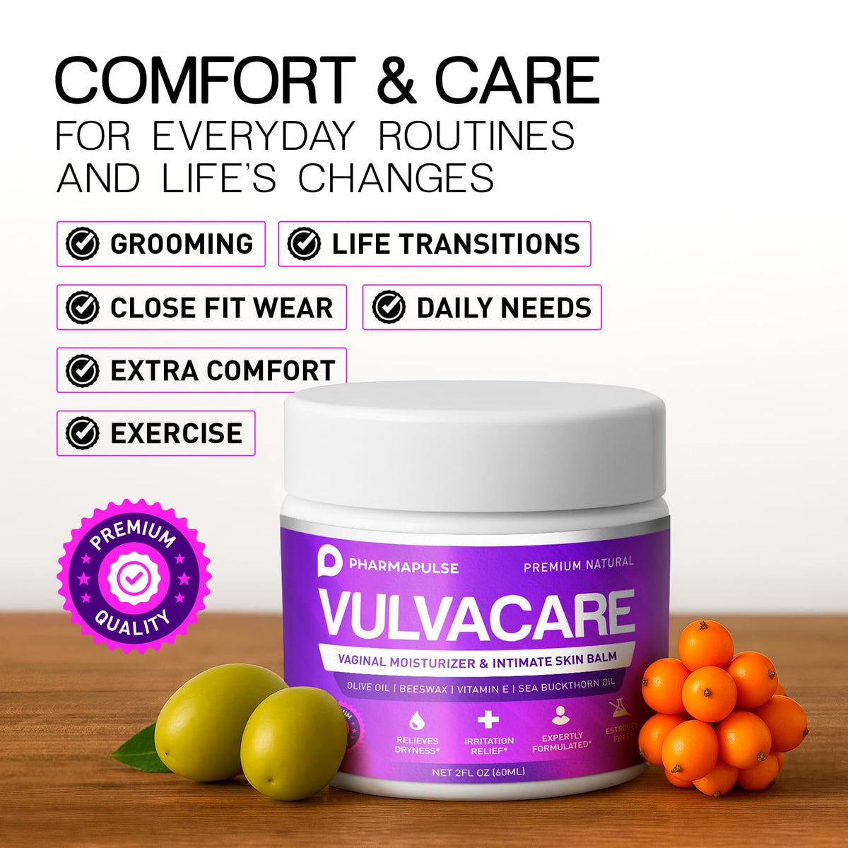 Pharmapulse Vaginal Moisturizer, Vulva Balm Cream, Intimate Skin Care, Menopause Support - Relieves Dryness, Itching, Burning, Redness, Chafing, Odor, Irritation - Estrogen Free 2oz Pharmapulse buy supplements Au