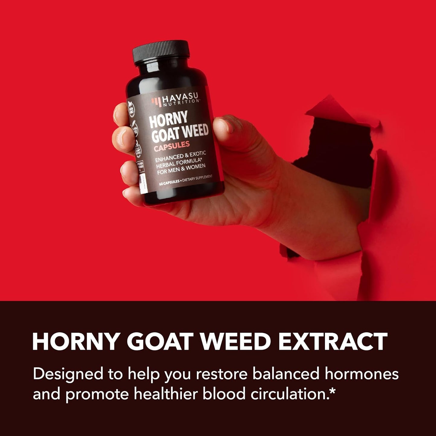 Horny Goat Weed with Maca, Tongkat Ali and Saw Palmetto, 30 Servings | Vegan, Non-GMO, Gluten free Horny Goat Weed Capsules for Men & Women, Extra Strength Performance, 60 Count, 1 Month Supply