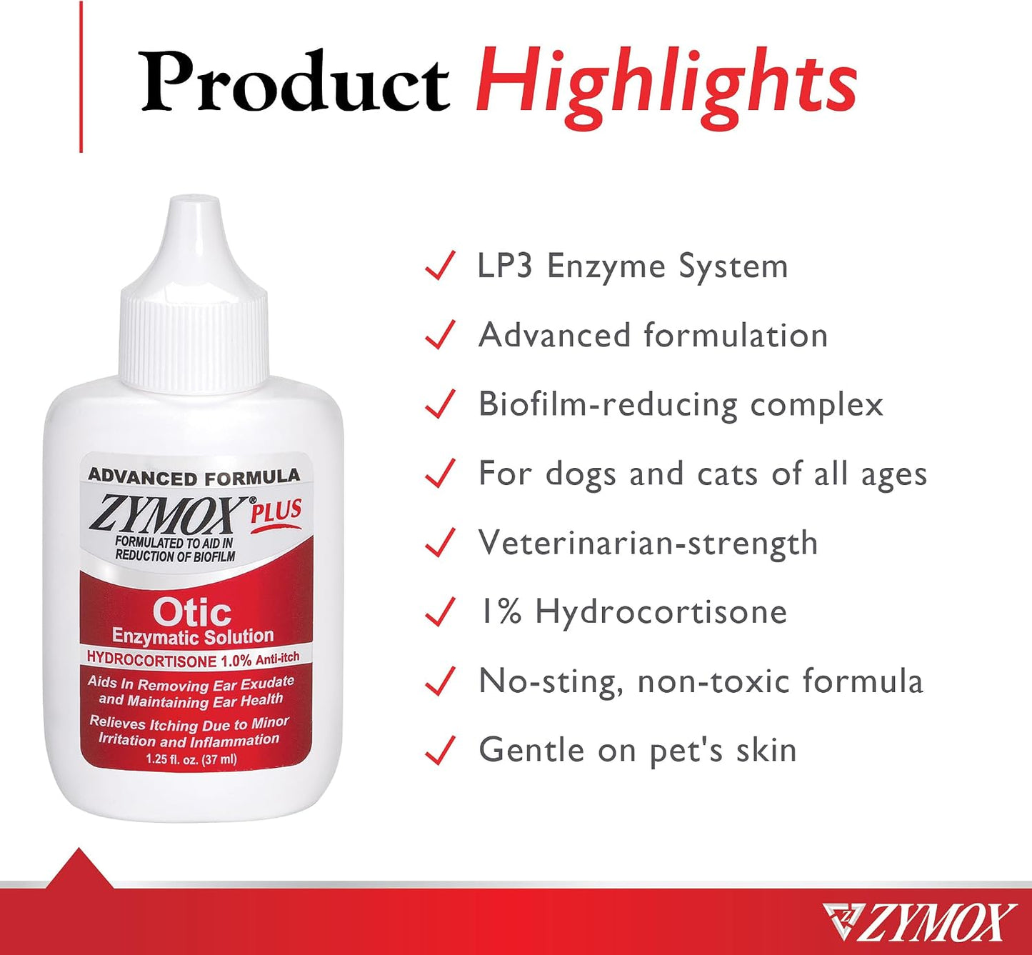 Zymox Advanced Formula Otic Plus Enzymatic Ear Solution for Dogs and Cats | with 1% Hydrocortisone, 1.25oz