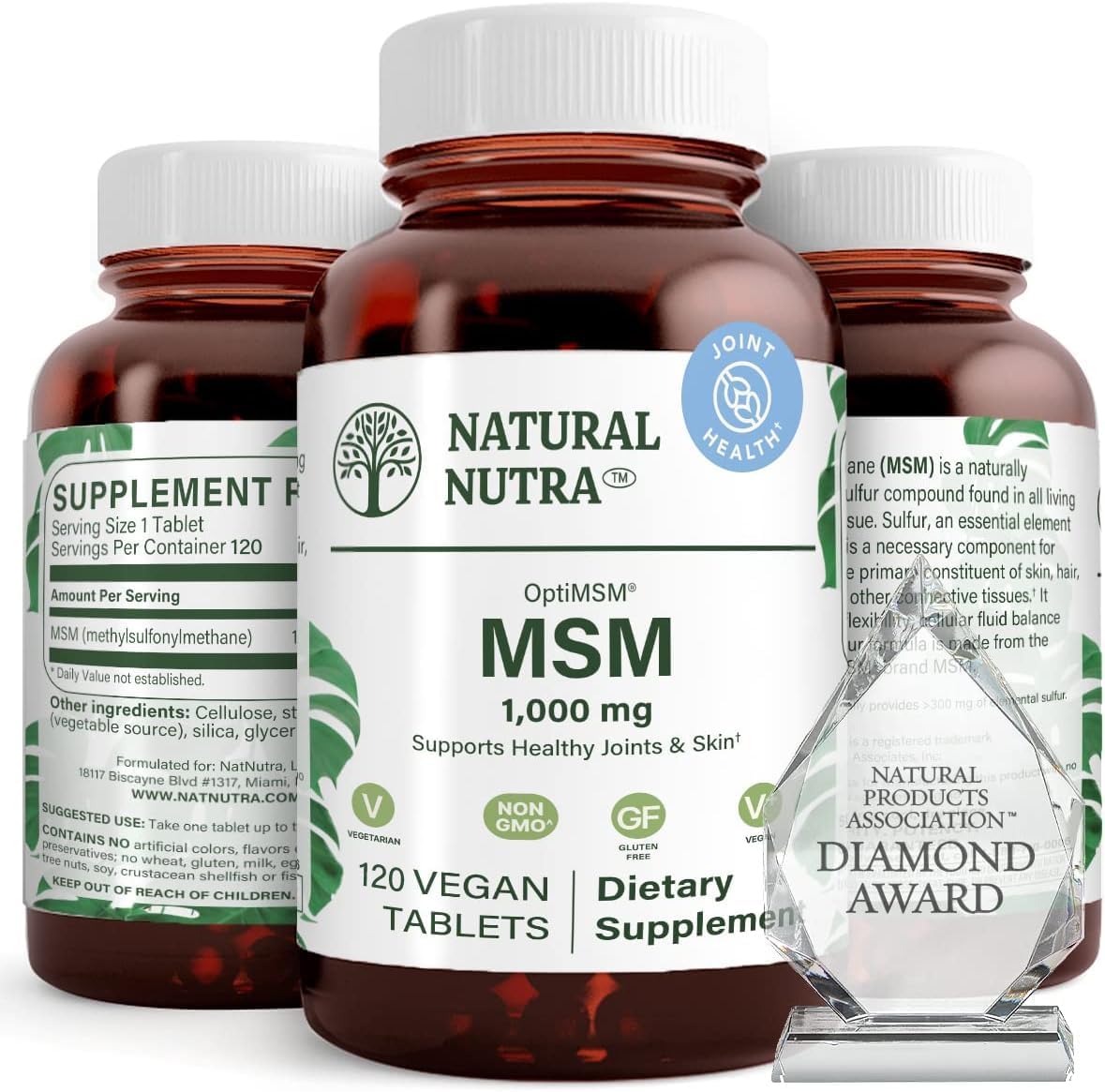 Natural Nutra OptiMSM, MSM Supplement with Sulfur 1000 mg, 120 Vegan Tabs | Cartilage Health, Prevent Thinning Hair, Increase Joint Flexibility and Bone Health, Support Fluid balance, Weight loss