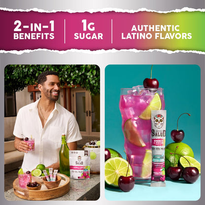Salud 2-in-1 Energy + Focus Drink Mix, Hibiscus | Organic Caffeine, B6 + B12, Theanine, Clean Energy Packets, Agua Fresca Mix, Non-GMO, Gluten Free, 1g of Sugar (15 Servings)