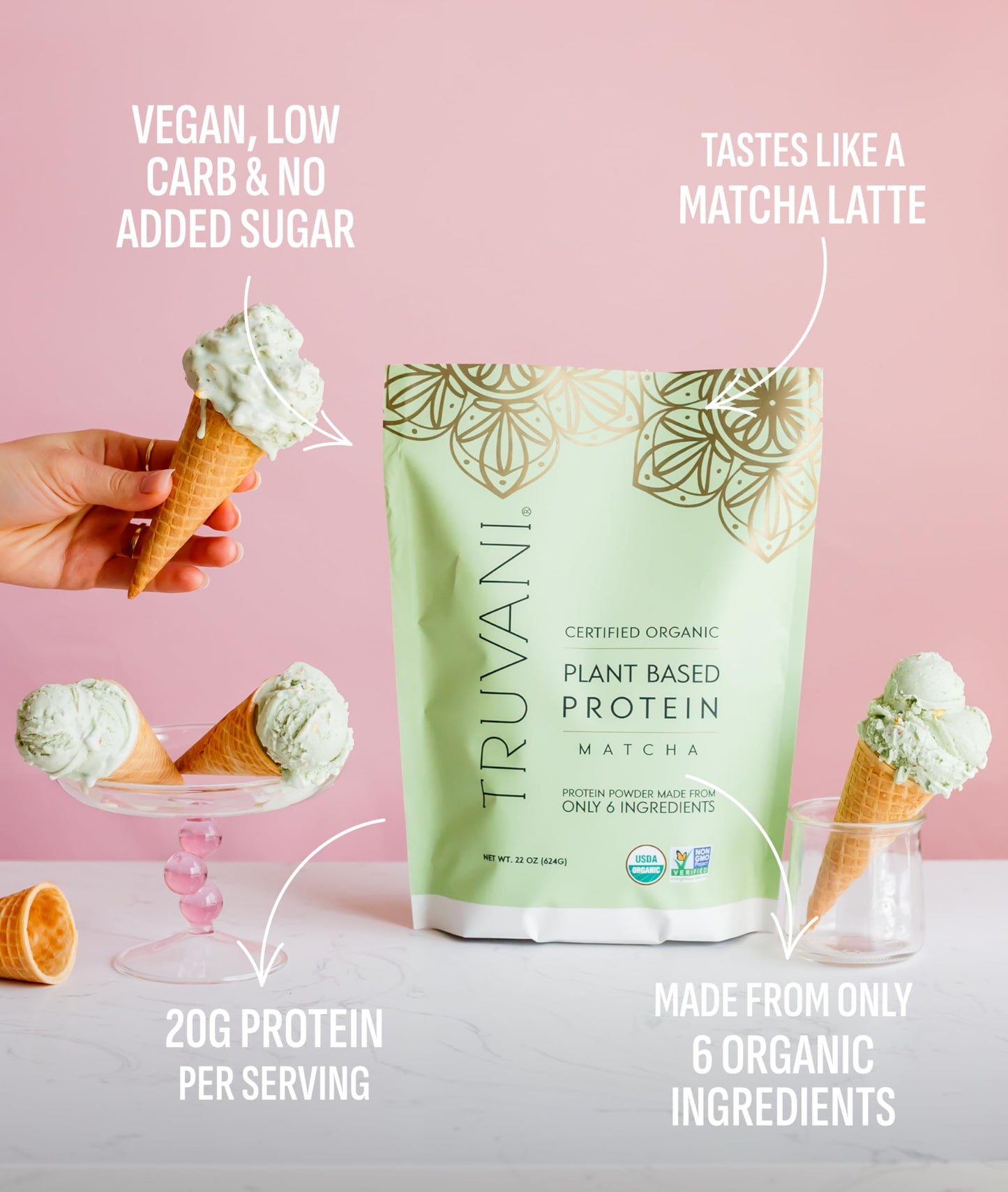 Truvani Organic Plant Based Protein Powder | Vanilla Chai | 10 Servings | Vegan | 20g Pea Protein | Keto | Gluten & Dairy Free | Low Carb | No Added Sugar