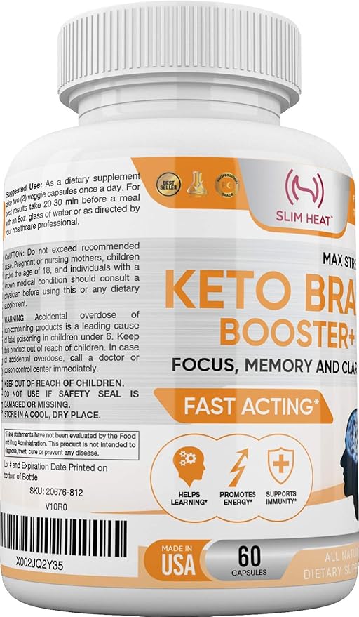 Keto Brain Booster - Brain Supplement - Focus, Concentration, Memory Neuro Supplement for Women & Men - Supports Learning, Energy, Immunity - All Natural, Non GMO, Made in USA - 60 Capsules Slim Heat buy supplements Au