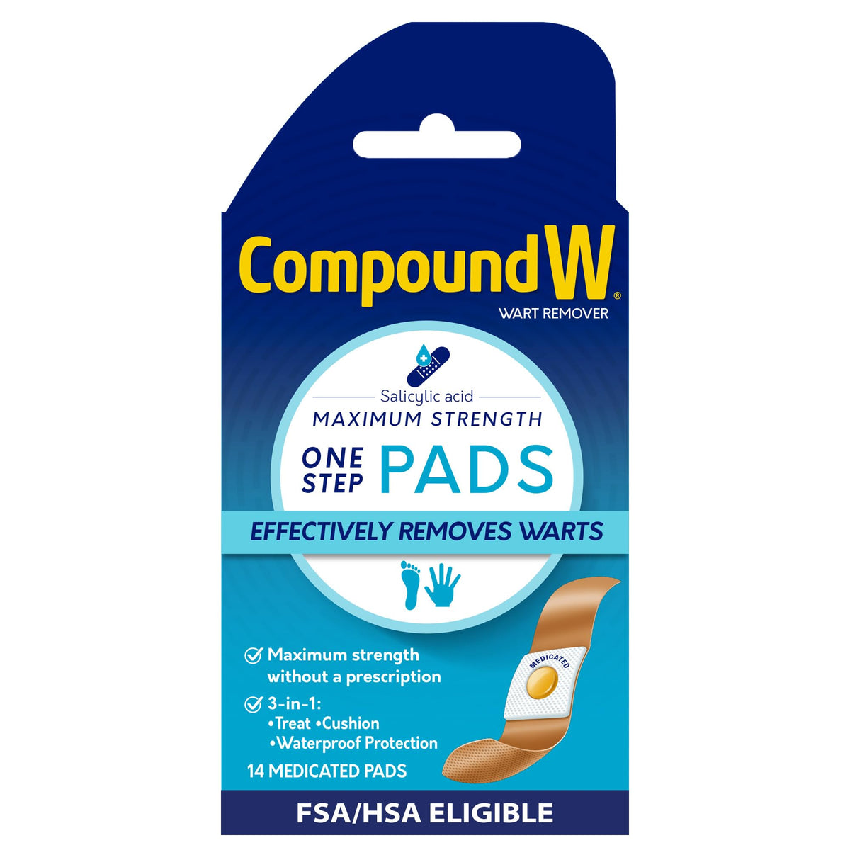 Compound W Wart Remover Maximum Strength One Step Pads with Salicylic Acid, 14 Medicated Pads Compound W buy supplements Au