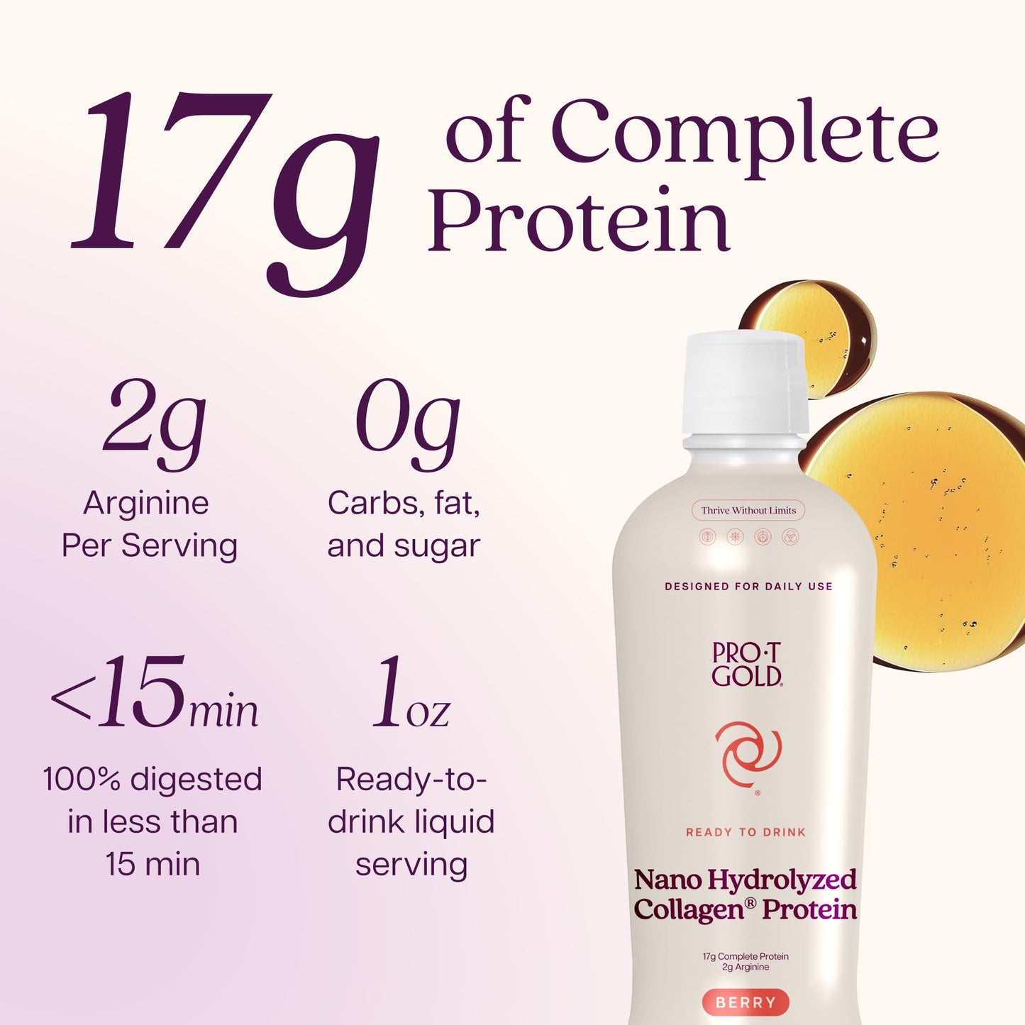 Liquid Collagen Protein Shot, Berry, 17g Protein, 24 pk | Nano Hydrolyzed Grass Fed Collagen, 0g Carbs, Hair, Skin & Nails, Amino Acids, Sugar Free, Gluten Free, 1 fl oz Shots