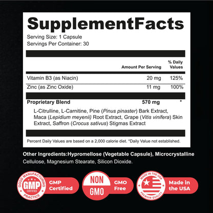 Steel Power – L-Citrulline, L-Carnitine & Maca – 30 Ct, 1 Month Supply | L-Citrulline, L-Carnitine, Maca Root & Pine Bark Extract | Non-GMO, Made in USA | Easy-to-swallow daily capsule