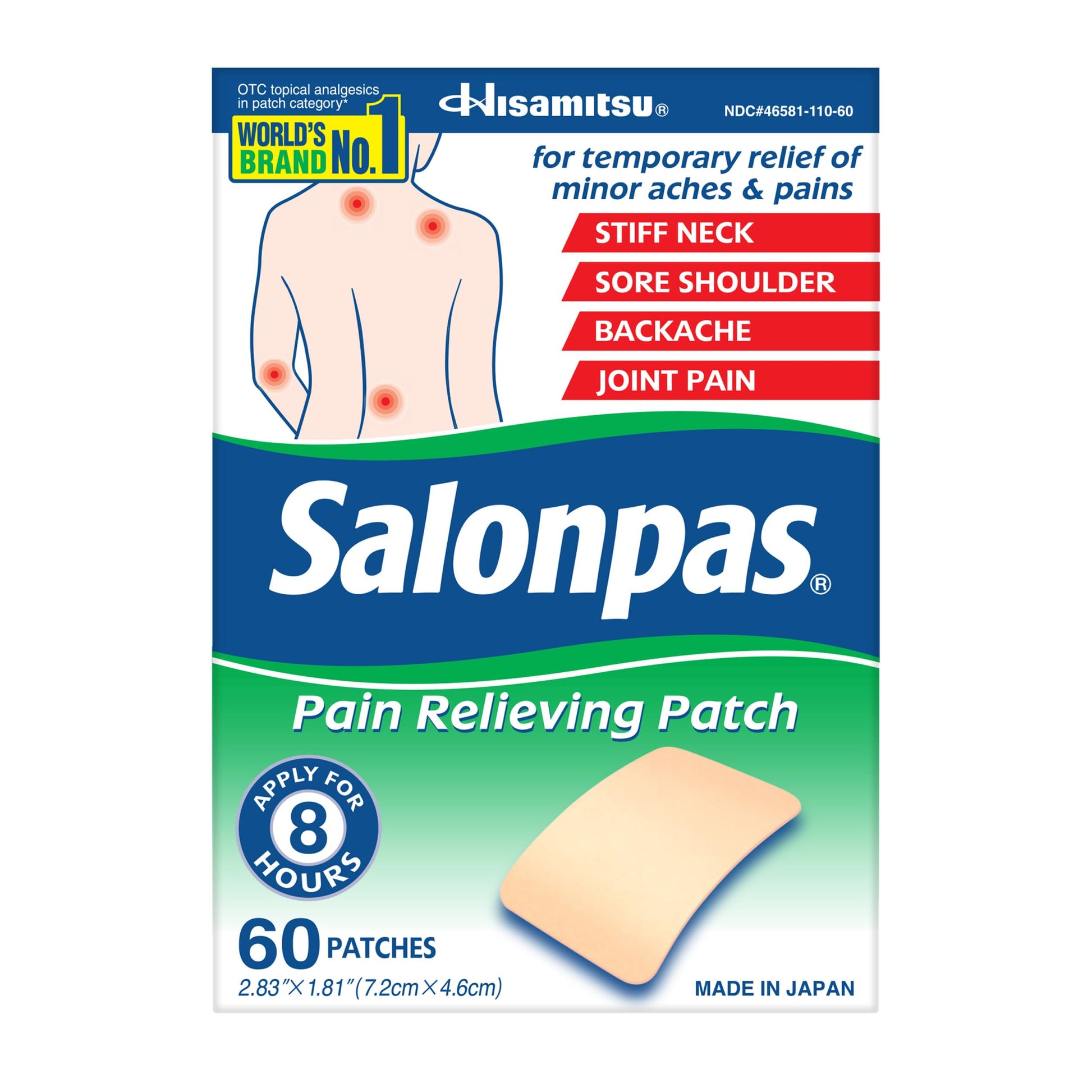 Salonpas Pain Relieving Patch for Back, Neck, Shoulder, Knee Pain and Muscle Soreness - 8 Hour Pain Relief - 60 Count Salonpas buy supplements Au