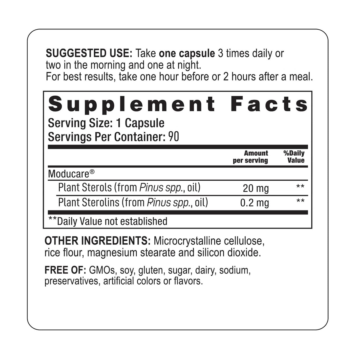 Moducare Immune Support - Plant Sterols & Sterolins for Immune System Modulation - Optimal Health Support* - Non-GMO, Gluten-Free & Dairy-Free - 180 Vegetarian Capsules (180 Servings)
