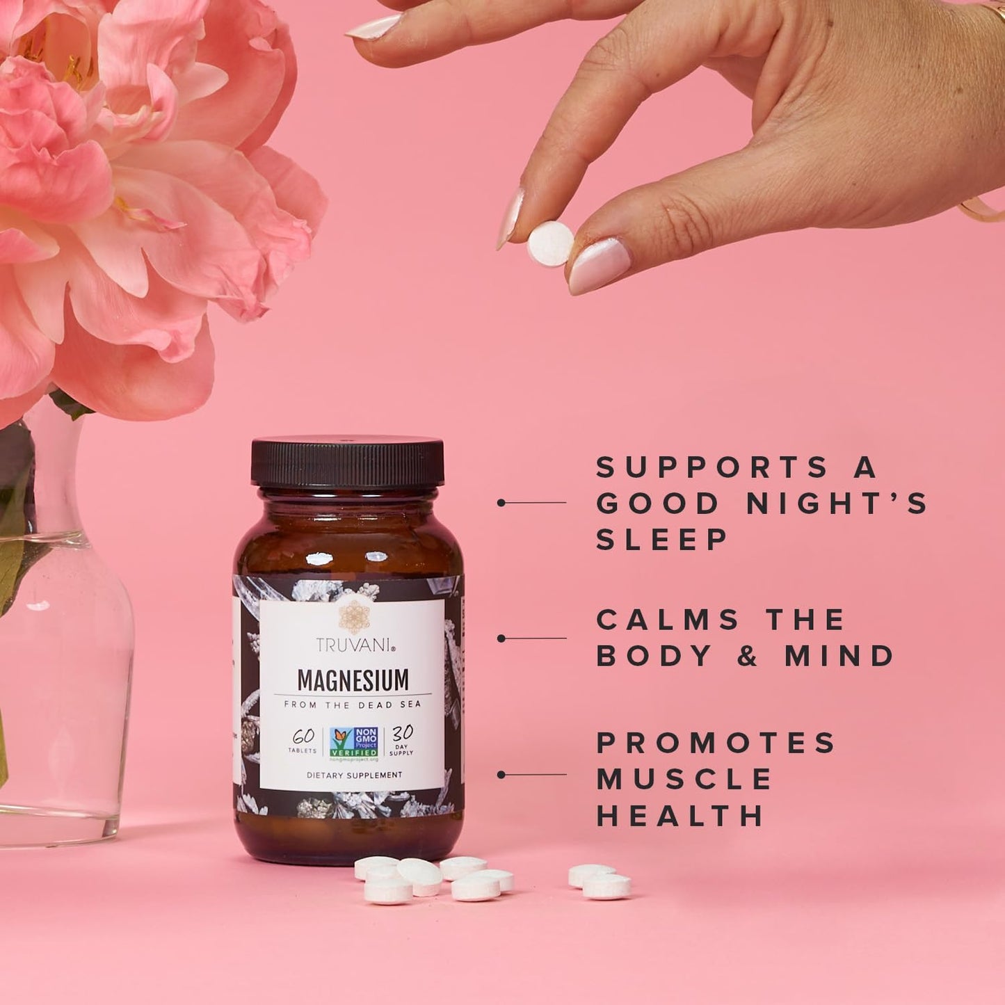 Truvani Magnesium 400mg Oxide Tablets | 60 Tablets | Vegan | Supports Calm and Sleep, Healthy Bones, Muscle Health, Digestive Health | Non-GMO, Vegan Pills