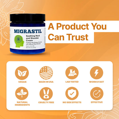 Basic Vigor Migrastil Neck & Shoulder Cream. Cooling Comfort for Migraines, Tech Neck & Tension. (4 oz.) Made in The USA. Basic VigorBuy Supplements Australia