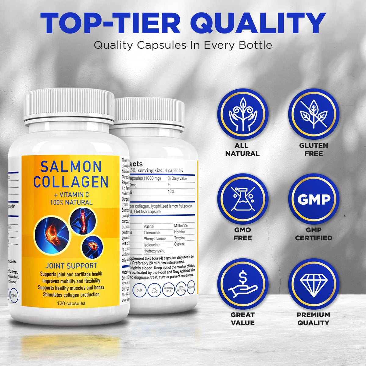 Salcoll Premium Marine Collagen Capsules, 120 Count, Fish Collagen Supplement for Joint Support, Skin, Hair & Nails Salcoll buy supplements Au