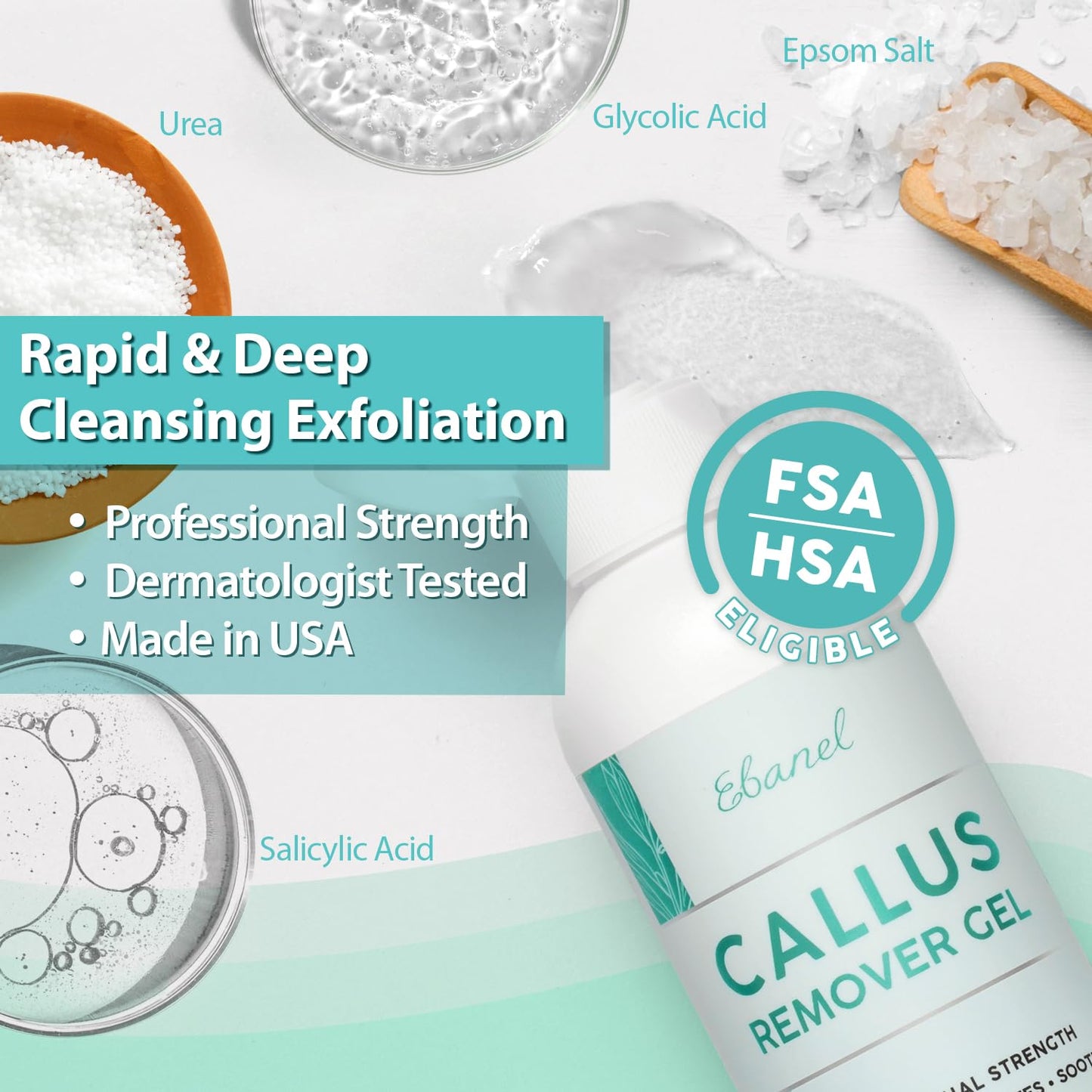Ebanel Set of Professional Callus Remover for Feet, and Urea Cream 40% Plus Salicylic Acid 2%, Heel Foot Callus Remover Gel Exfoliator Dead Skin Cuticle Removal Toenail Softener Keratolytic Pedicure