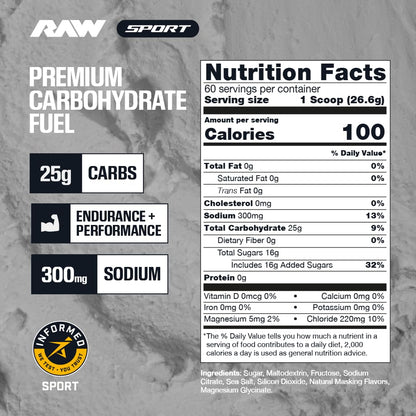 RAW Fuel, Premium Endurance Supplement Powder, Orange (60 Servings) - Peak Performance, Hydration & Stamina During Workouts, Training or Competition - 24g of Carbohydrates & 300mg of Sodium