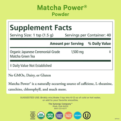 PURE SYNERGY Matcha Power | Organic Matcha Powder | Ceremonial Grade Japanese Green Tea Powder | For Enhanced Energy & Alertness (2.1 oz)
