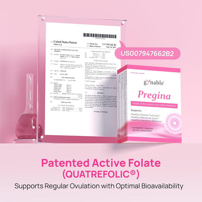 Gynable Pregina Myo-Inositol & D-Chiro Inositol for Women - Original 125:1 Formula, Hormonal Balance & Cycle Wellness, with Chaste Tree & Methylfolate, Powder Sachets, 30 Servings