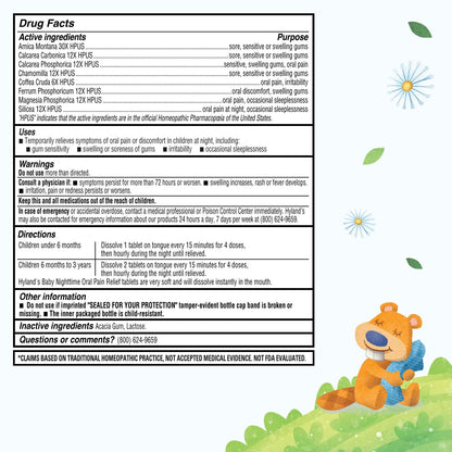 Hyland's Baby Nighttime Oral Pain Relief Tablets - 125-Count, Up to 62 Doses - Baby and Toddler Soothing Tablets with Chamomile for Discomfort, Irritability & Swelling