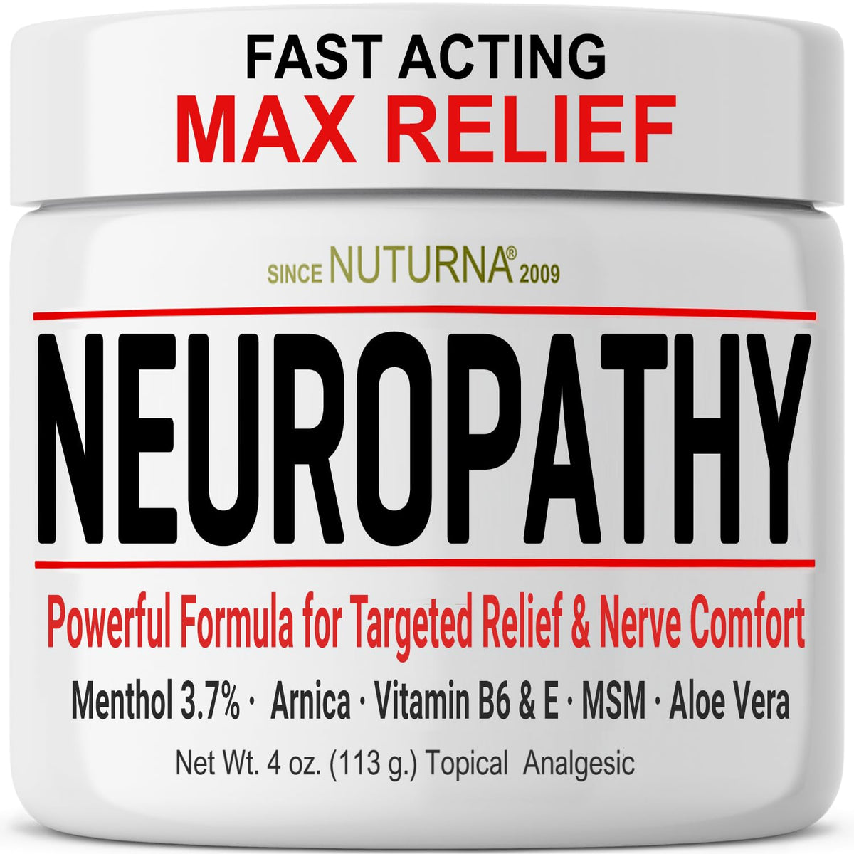 Neuropathy Nerve Relief Cream - Fast Acting Max Relief for Feet Hands Legs Toes Back - Ultra Strength Menthol Arnica Aloe Vera MSM, Soothing Natural Nerve Comfort Relief, 2 Oz NuturnaBuy Supplements Australia