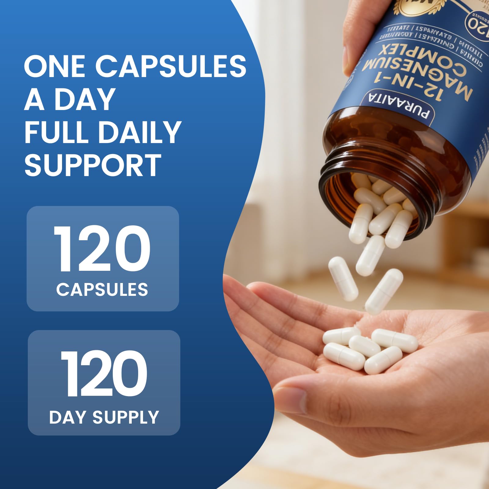 Puravita Magnesium Complex - Puravita 12 in 1 Magnesium Supplement with Glycinate, Citrate, Malate, Oxide, Taurat & More for Muscle, Nerve & Sleep Support, 120 Count PURAVITA buy supplements Au