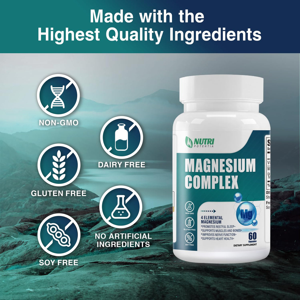 Magnesium Complex for Women&Men,With Glycinate Malate Citrate Taurate.Support for Sleep,Stress Relief,Cognitive Function,Magnesium Supplement 500mg,Third-Party Tested(Made & Tested in USA)-60 Capsules NUTRI POTENTIA buy supplements Au