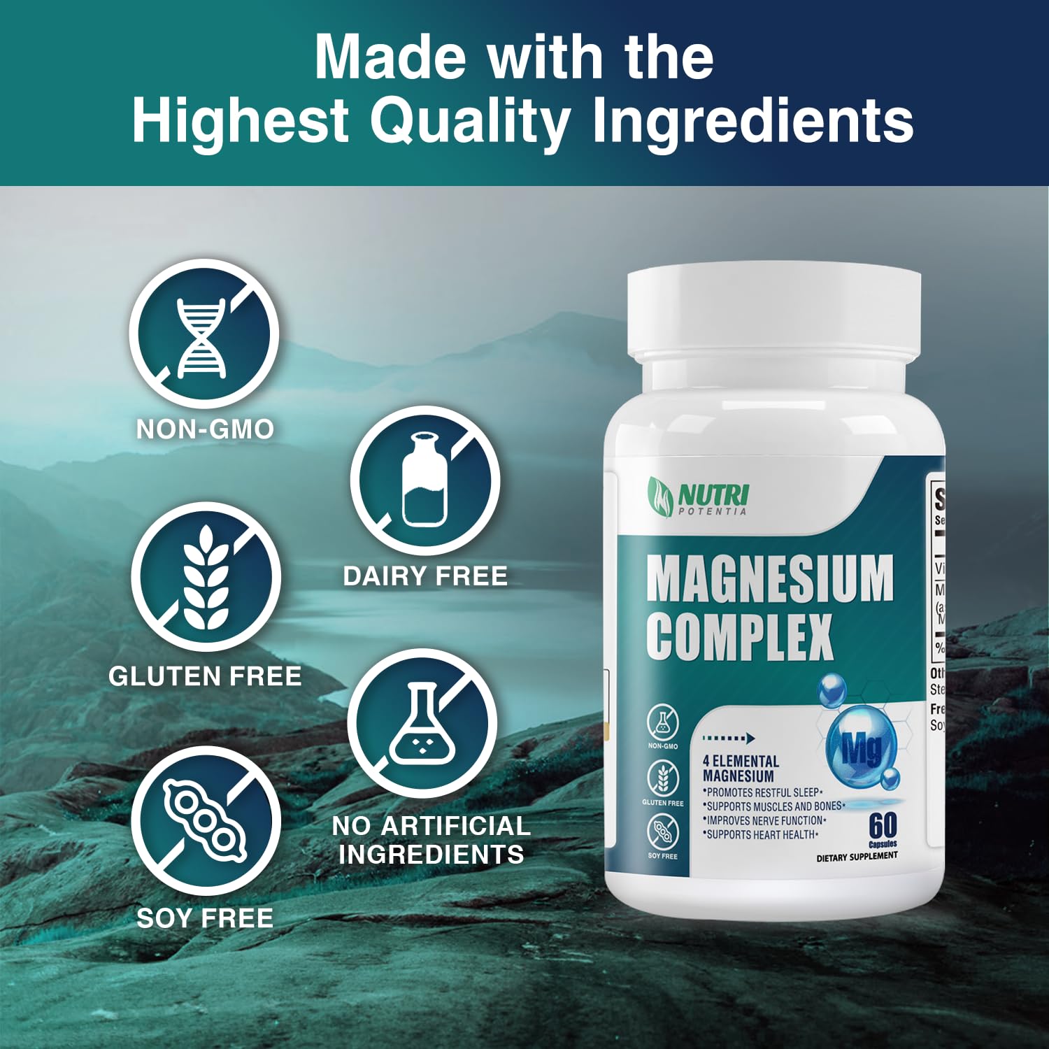 Magnesium Complex for Women&Men,With Glycinate Malate Citrate Taurate.Support for Sleep,Stress Relief,Cognitive Function,Magnesium Supplement 500mg,Third-Party Tested(Made & Tested in USA)-60 Capsules NUTRI POTENTIA buy supplements Au