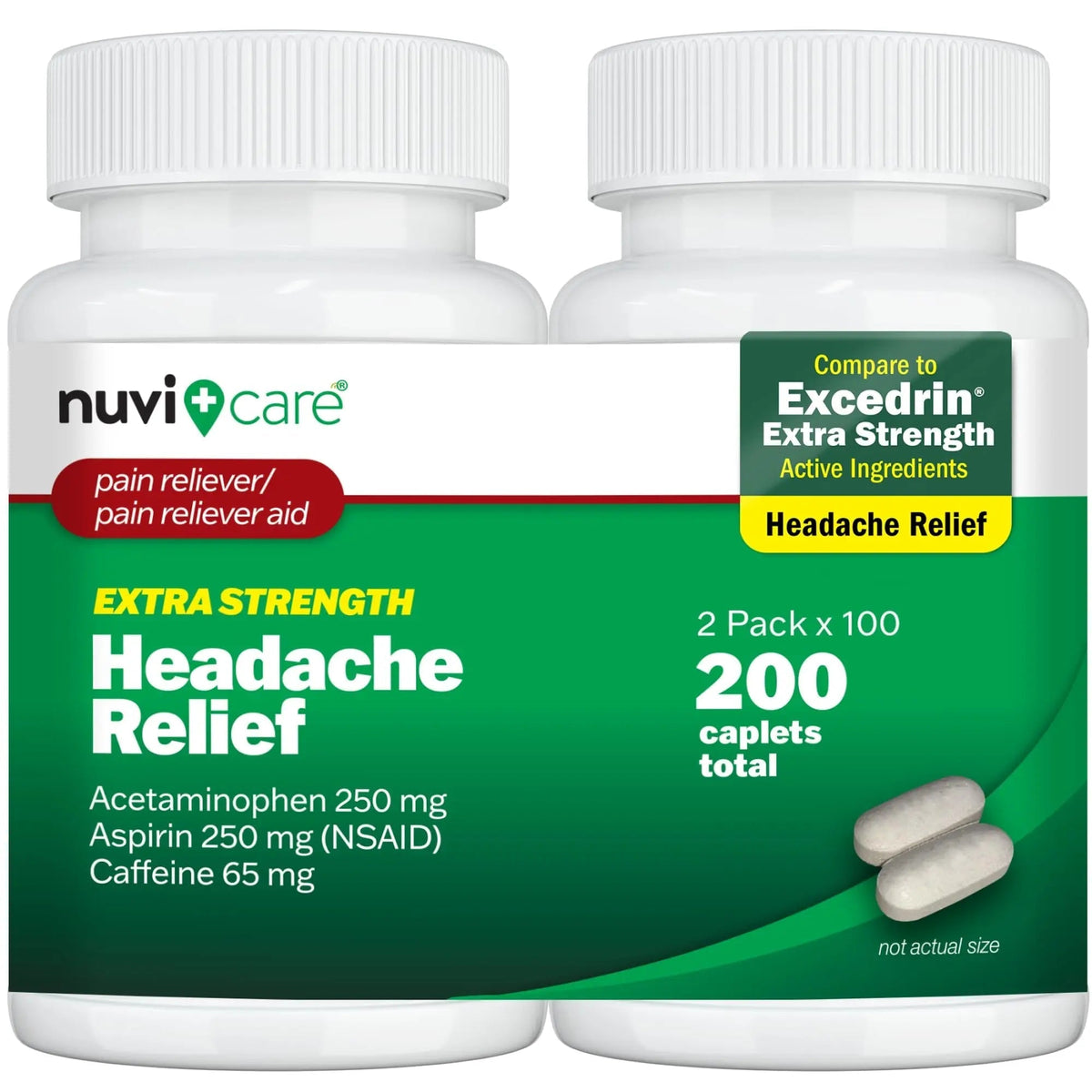 NUVICARE Headache Relief with Acetaminophen 250 mg, Aspirin (NSAID) 250 mg, Caffeine 65 mg - Temporary Relief of Minor Aches & Pains - Compare to Excedrin Extra Strength Pain Reliever (2 Pack) NUVICAREBuy Supplements Australia