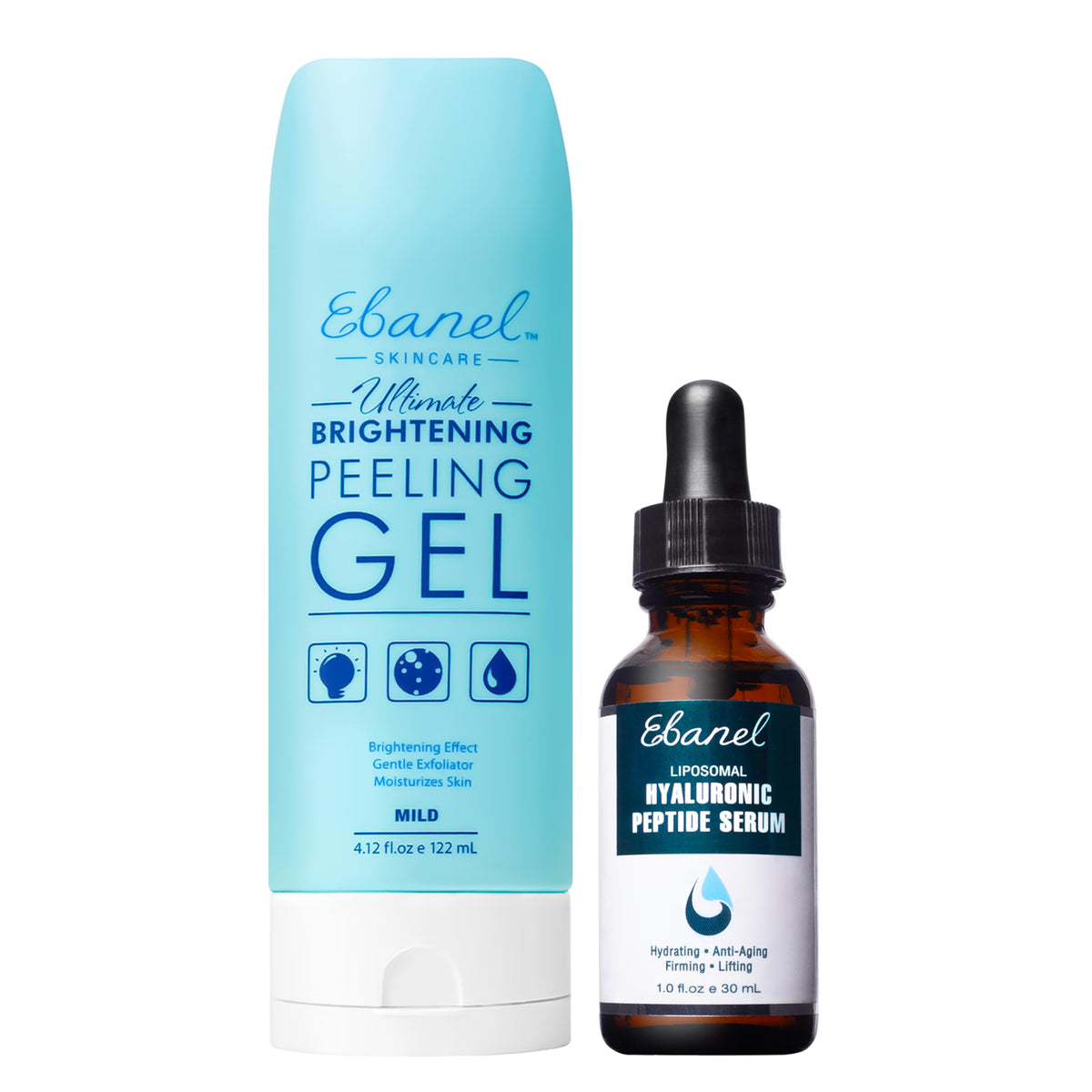 Ebanel Bundle of Hyaluronic Acid Serum, and Exfoliating Face Scrub Peeling Gel, 4.12 Oz
