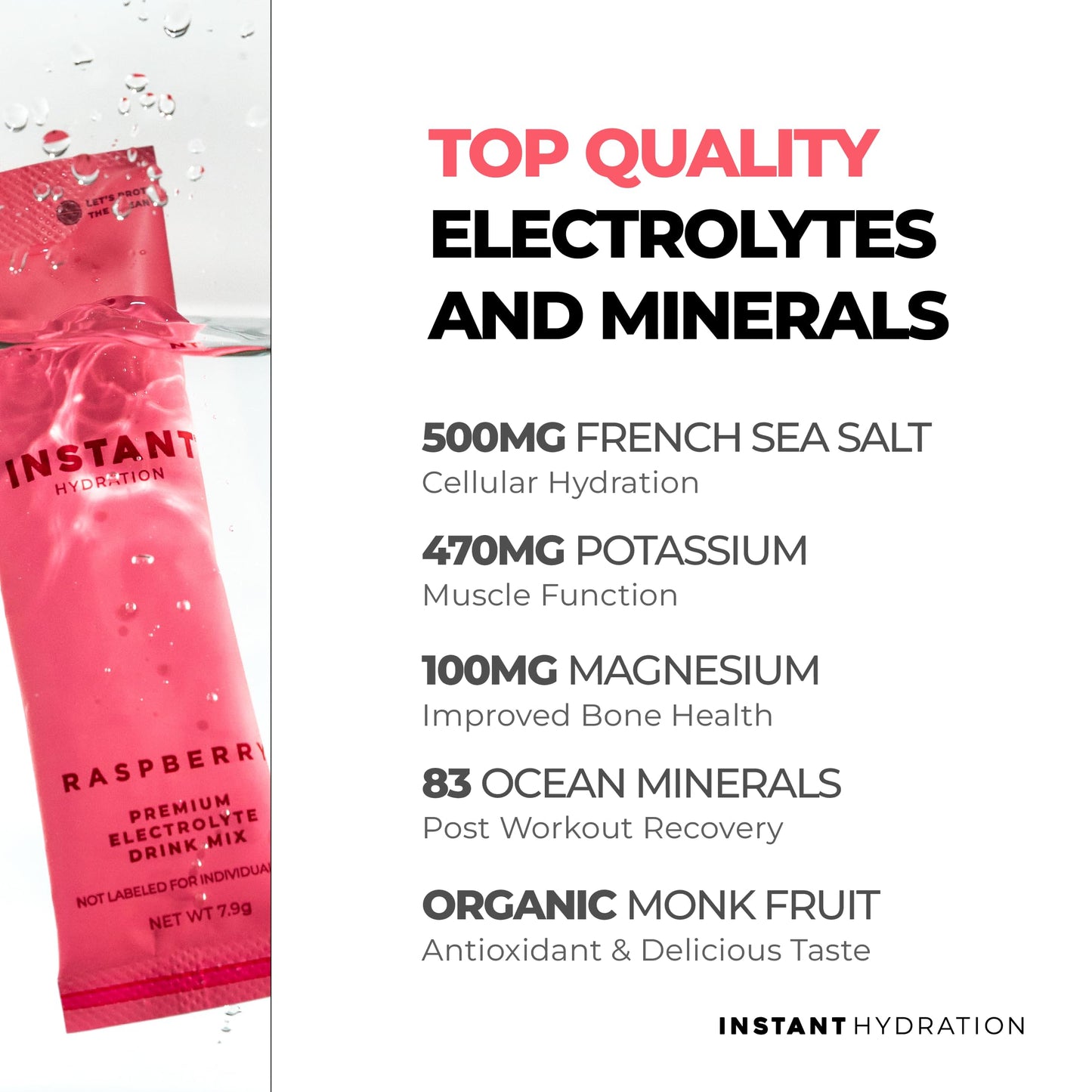 Instant Hydration Electrolytes Powder Packets - Watermelon Electrolyte Drink Mix - Zero Sugar - Keto, Vegan, Gluten-Free, Non-GMO - Boost Recovery, Brain Health, Muscle & Tissue Support- 30 Sticks