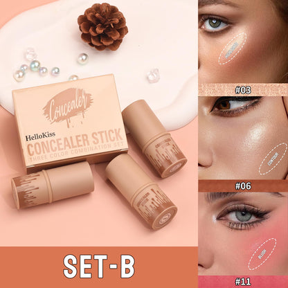 3Pcs Cream Contour Sticks Kit, Highlighter Stick Blush Stick Cream Contour Kit Makeup Set with Brush,Face Brightens & Shades Contour Stick Waterproof for Women QICBuy Supplements Australia