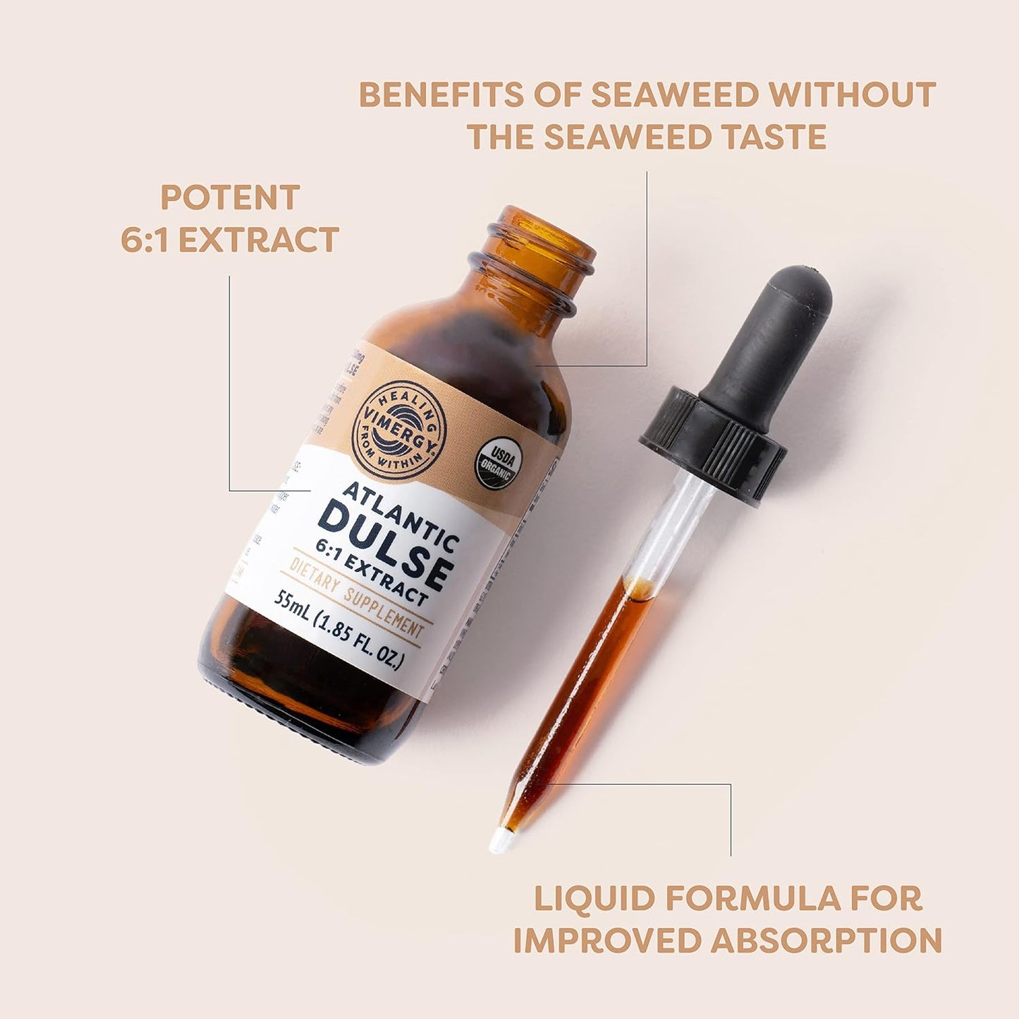 Vimergy USDA Organic Atlantic Dulse Liquid – Antioxidant Support* – Promotes Free Radical Protection* – Vegan, Gluten-Free – 55 Servings (55 mL)