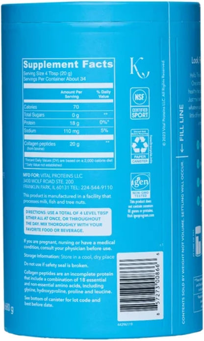 Vital Proteins Collagen Peptides Unflavored Dietary Supplement (Net Wt 24 Oz),