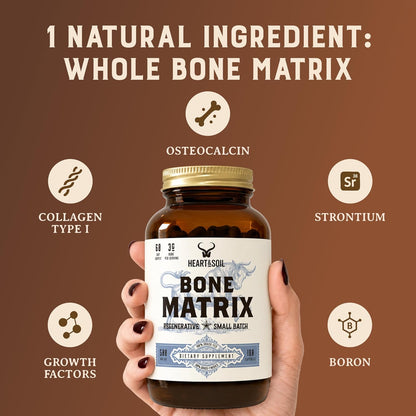 HEART & SOIL Grass Fed Bone Matrix, 180 Capsules | Supports bone and joint health, strength, and flexibility.