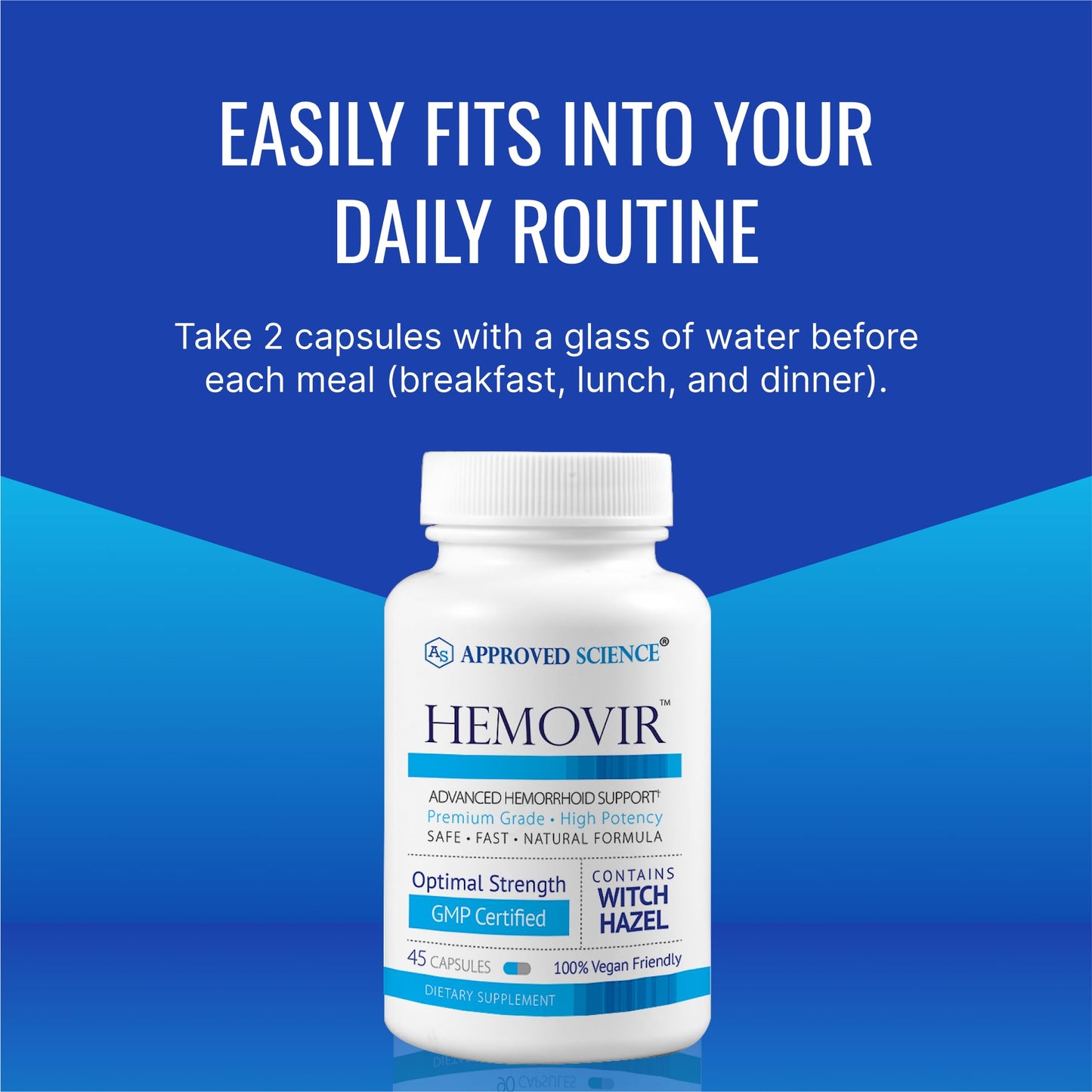 Approved Science Hemovir - Hemorrhoid Support Supplement - Witch Hazel, Horse Chestnut - 45 Capsules - 1 Bottle - Vegan Approved ScienceBuy Supplements Australia