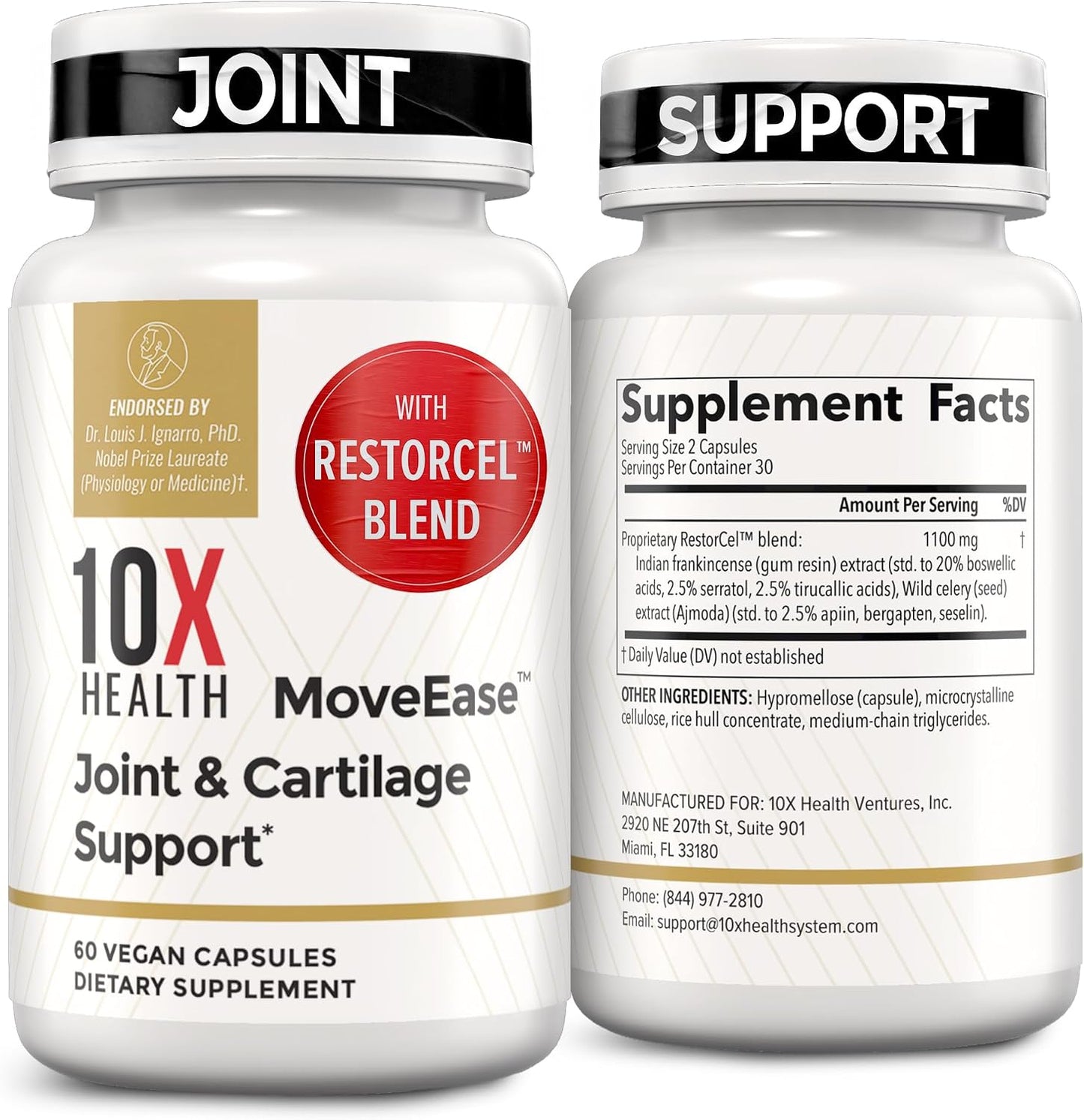 10X Health Joint Support Supplement - 60 Vegan Capsules | Cartilage Support Supplement: RestorCel Blend, Mobility Support for Knees & Hips, Vegan, 60ct