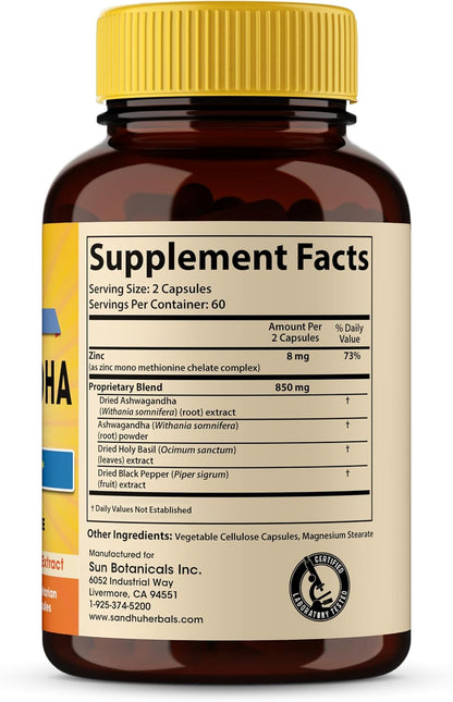 Sandhu Herbals Zinc Supplement and Organic 4 in 1 Ashwagandha Capsules with Zinc| Supports Healthy Skin, Immune System| Non-GMO