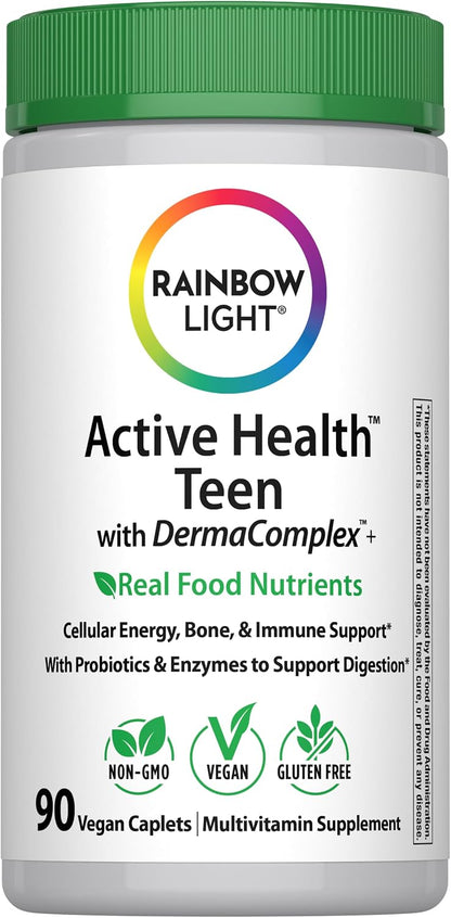 Rainbow Light Teen Multivitamin for Boys & Girls | 90 Caplets | with DermaComplex, Iron, Probiotics & Enzymes